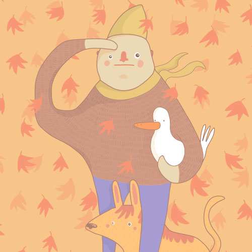 Fall Illustration (walking your duck & dog)